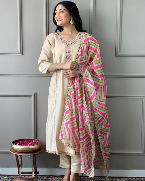 Embroidered Straight Kurta Set Price in India