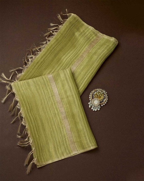 Women Striped Dupatta with Tassels Price in India