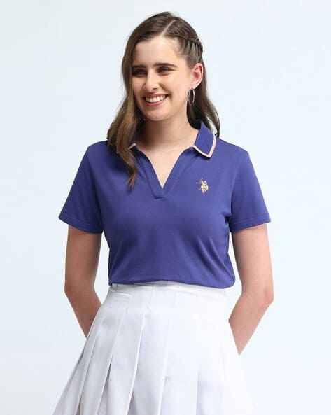 Women Tipped Collar Polo T-Shirt