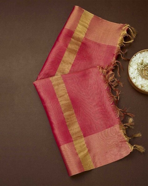 Women Striped Dupatta with Tassels Price in India