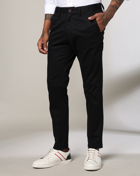 Men Cropped Fit Flat-Front Chinos