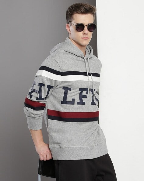 Men Brand Print Regular Fit Hoodie