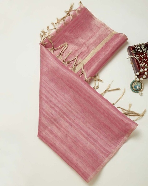 Women Striped Dupatta with Tassels Price in India