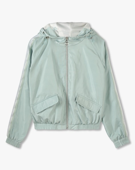 Girls Zip-Front Hooded Jacket with Flap Pockets