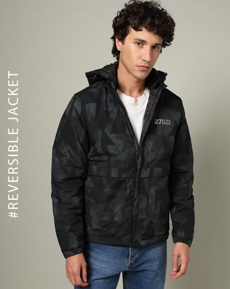 Men Quilted Regular Fit Puffer Reversible Jacket