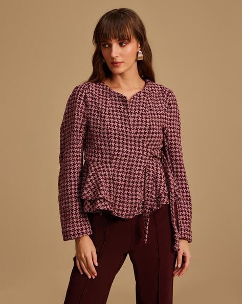 Kazo Women Houndstooth Print Blazer