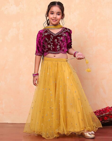 Girls Embellished A-Line Lehenga & Choli with Dupatta