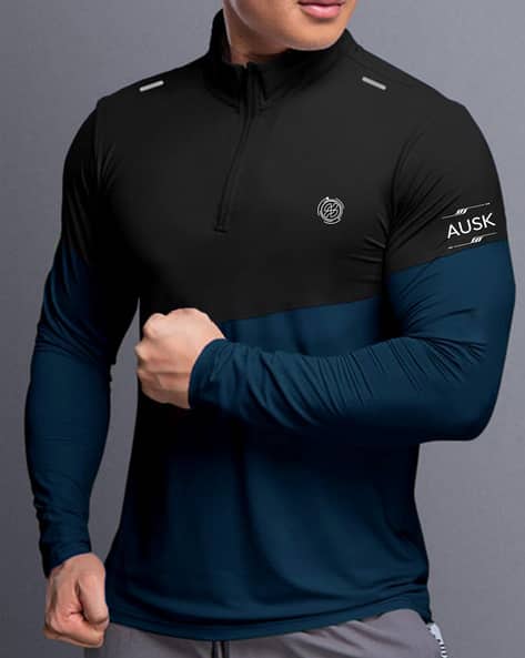 AUSK Men Colour-block Athletic Fit T-shirt