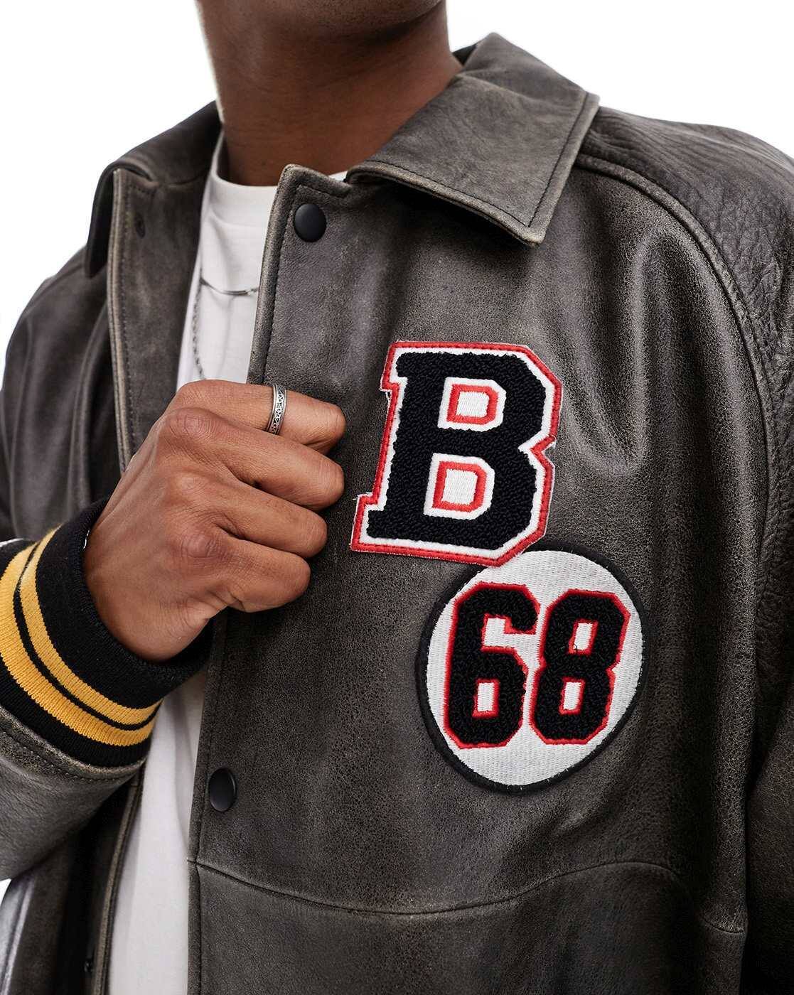 Ppsnabha Cole Haan Leather Varsity Bomber Jacket Rdr2 Red Hunting