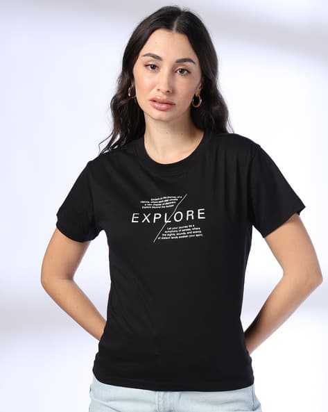 Women Typographic Print Boxy Fit Round-Neck T-Shirt