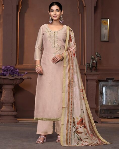 Embroidered 3-Piece Unstitched Dress Material Price in India