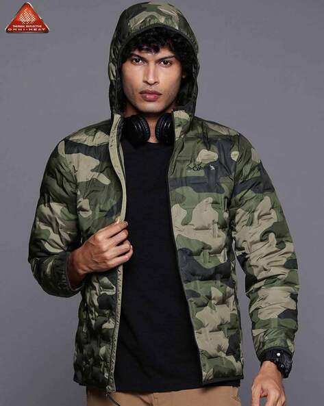 Men Camouflage Print Regular Fit Bomber Jacket