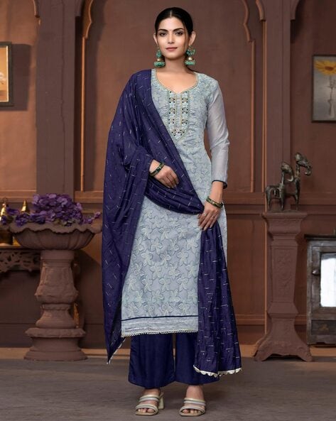 Embroidered 3-Piece Unstitched Dress Material Price in India