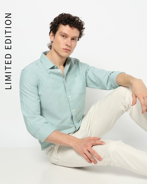 Textured Button-Down Full Sleeves Oxford Shirt