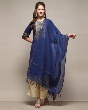 biba Women Yarn-Dyed Dupatta with Tassels-picture-30