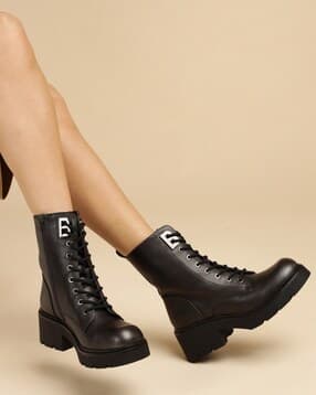 Round-Toe Boots with Lace Fastening-image-45