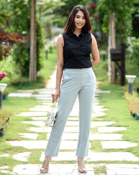 cigarette trousers with elasticated waist Buy MLADA Women Cigarette Trousers with... Online