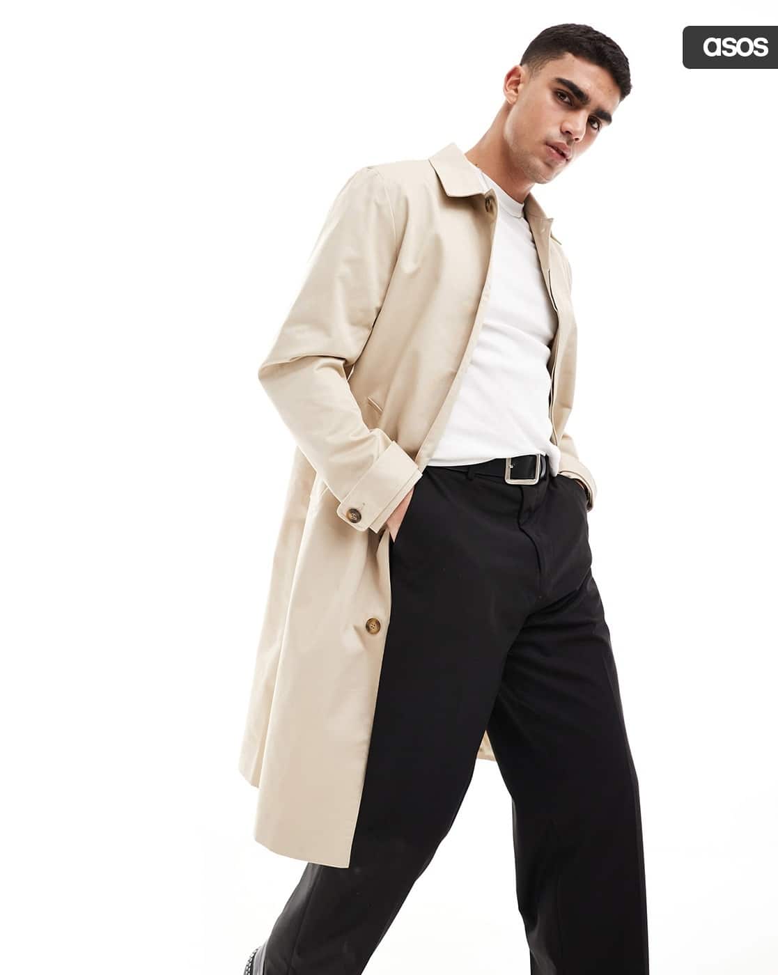 Men Regular Fit Trench Coat with Insert Pockets