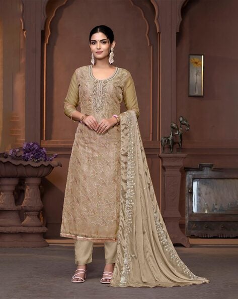 Embroidered 3-Piece Unstitched Dress Material Price in India