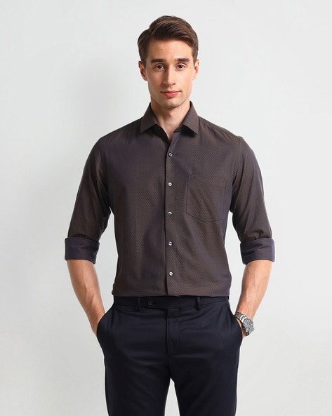 Men Patterned Slim Fit Cotton Shirt