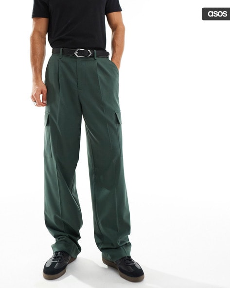 Men Wide-Leg Cargo Pants with Insert Pockets