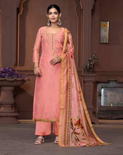 Embroidered 3-Piece Unstitched Dress Material Price in India