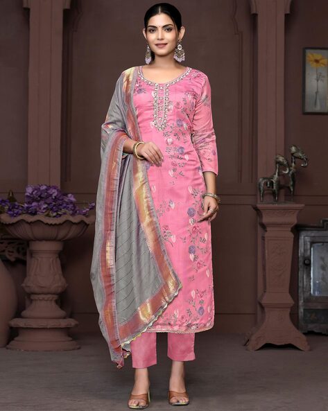 Embroidered 3-Piece Unstitched Dress Material Price in India