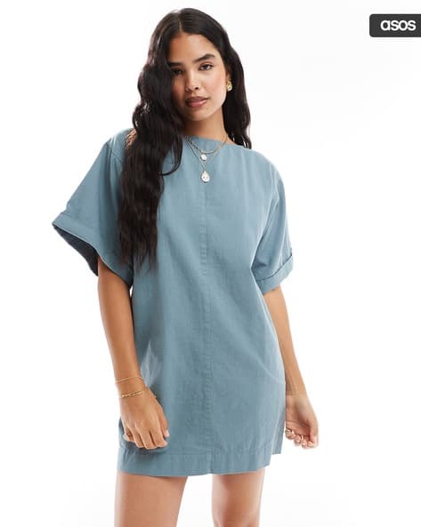 Women Crew-Neck Cotton T-Shirt Dress