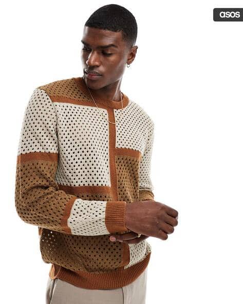 ASOS DESIGN Men Geometric-Knit Relaxed Fit Pullover
