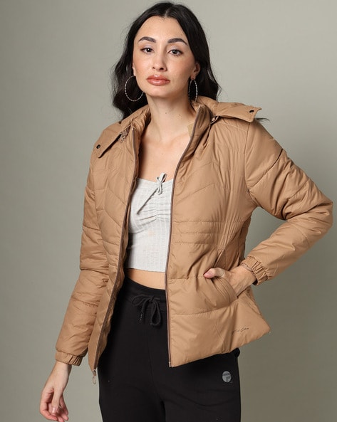 Women Quilted Jacket with Detachable Hood