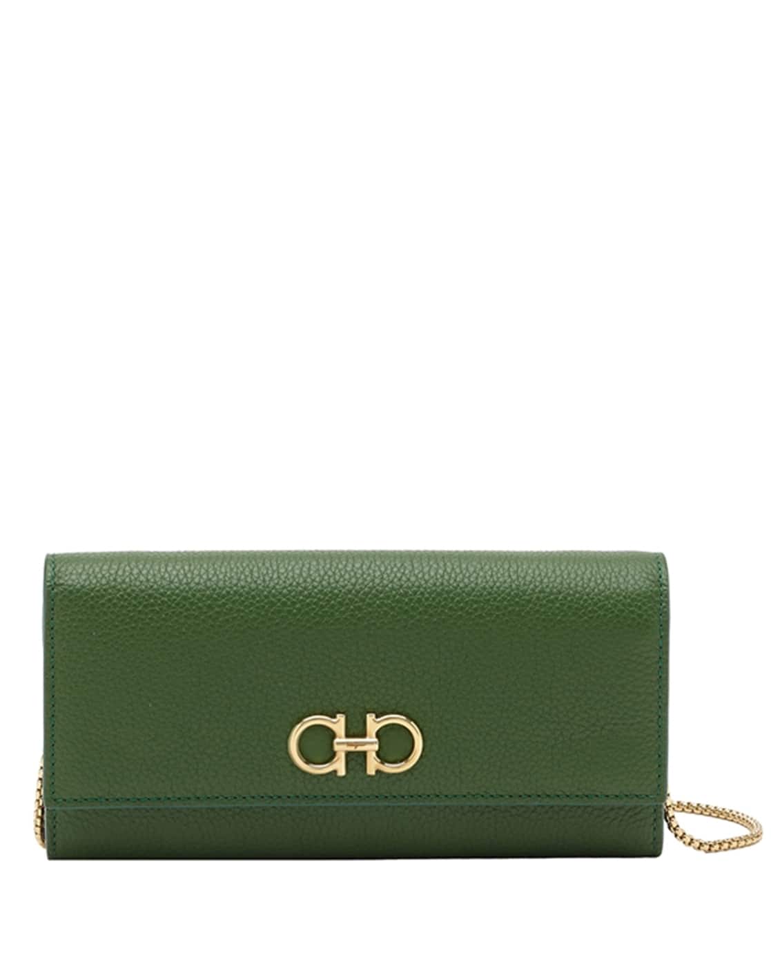Buy Ferragamo Gancini Wallet with Chain | Green Color Women