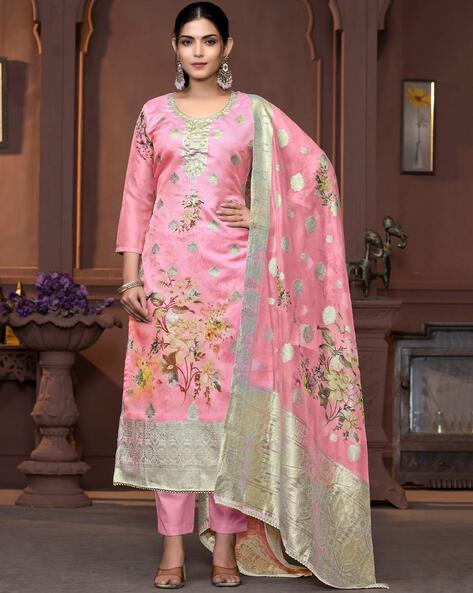 Embroidered 3-Piece Unstitched Dress Material Price in India