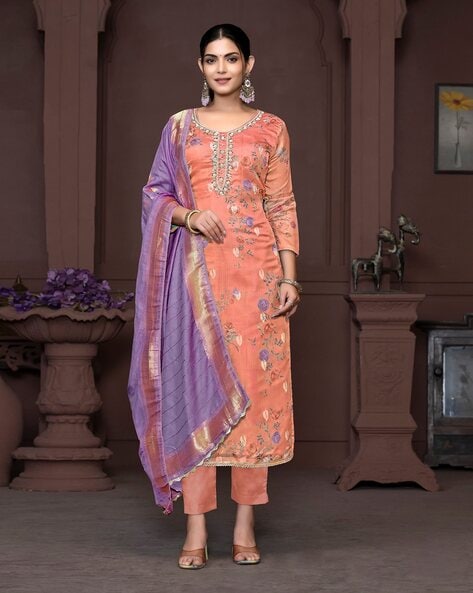 Embroidered 3-Piece Unstitched Dress Material Price in India