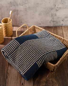 Navy Cotton Woven Stripe Towel-image-2