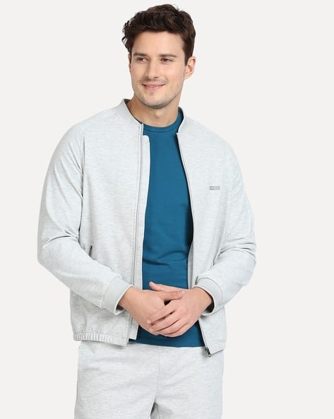 Men Heathered Relaxed Fit Zip-Front Shacket