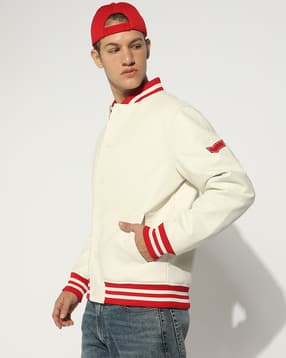 gas Men Boxy Fit Bomber Jacket with Striped Contrast Hems-picture-22