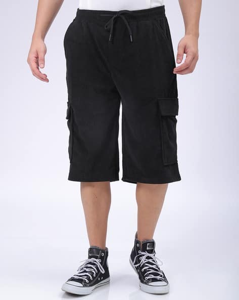 The Indian Garage Co Men Ribbed Loose Fit 3/4th Corduroy Cargo Shorts