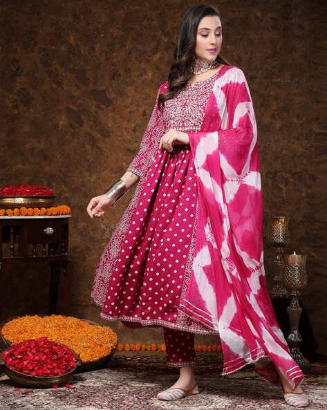 Women Embroidery Flared Kurta Set Price in India