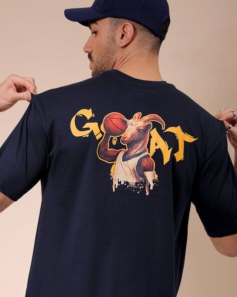 Men Typographic Print Boxy Fit Crew-Neck T-Shirt