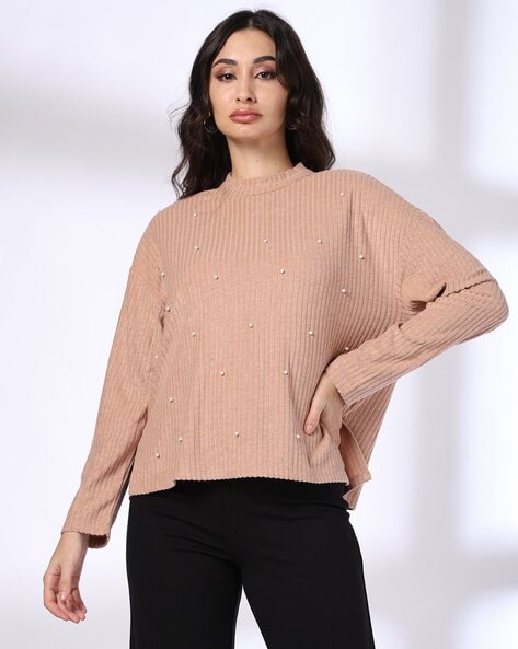 Women Pearl Embellished Relaxed Fit Top