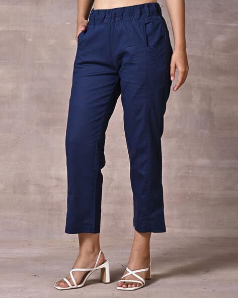 Buy Navy blue Trousers Pants for Women by LAKSHITA Online