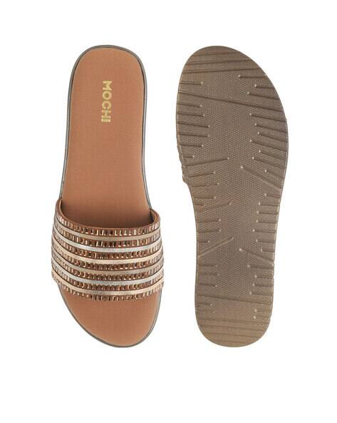 Buy Antique Gold Flat Sandals for Women by Mochi Online