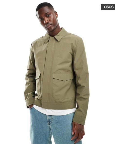 Men Oversized Worker Harrington Jacket with Flap Pockets