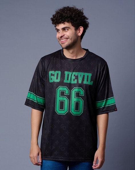 Men Go Devil Print Oversized Fit Crew-Neck T-Shirt