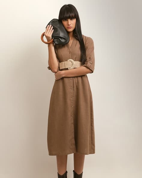 white christmas dresses Blue Printed Button Down Shirt Dress With Belt main image 0