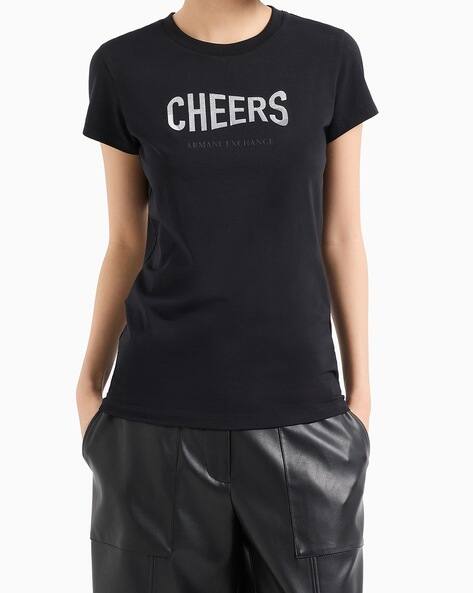 ARMANI EXCHANGE Women Armani Teels Logo Print Slim Fit Crew-Neck T-Shirt