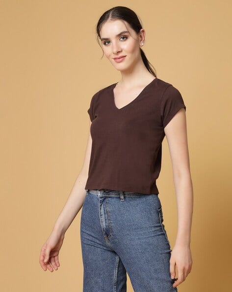 Women Regular Fit T-Shirt with V-Neck - Main Image