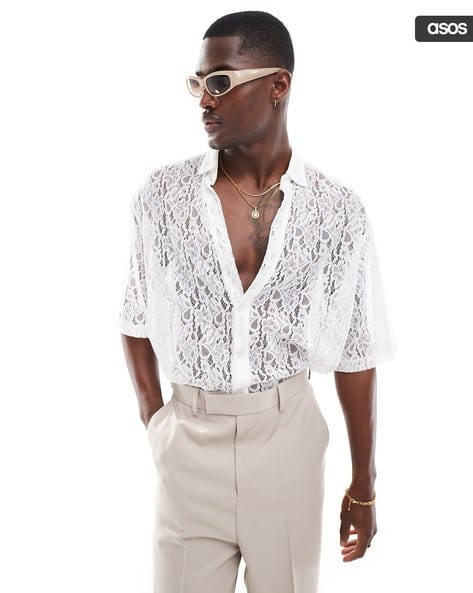 Buy ASOS DESIGN Men Lace Relaxed Fit Shirt White Color Men