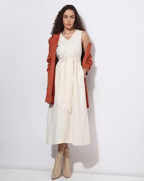 andmary Lona ribbon mini dress beige Buy Beige Dresses for
