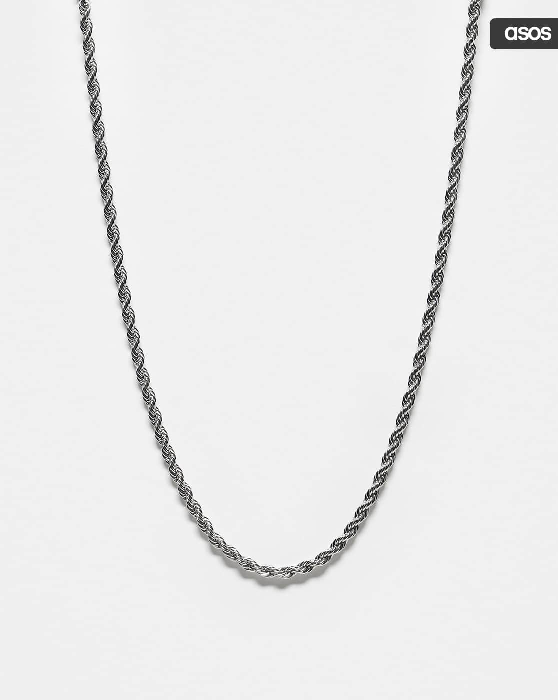 Ajio Asos Sterling Silver Necklace Men Silver-Plated Twisted Rope